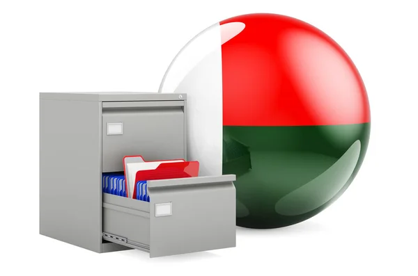 Baza Danych Madagaskarze Koncept Foldery Szafce Flagą Madagaskaru Renderowanie Izolowane — Zdjęcie stockowe
