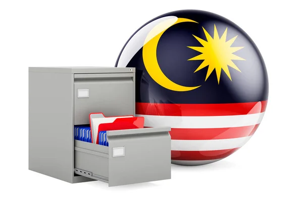 Database Malaysia Concept Folders Filing Cabinet Malaysian Flag Rendering Isolated — Stock Photo, Image