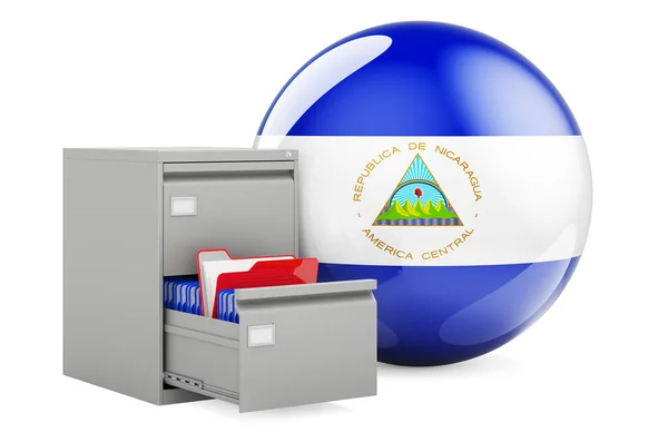 Database Nicaragua Concetto Cartelle Schedario Con Bandiera Nicaraguense Rendering Isolato — Foto Stock