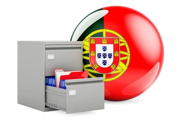 Database Portugal Concept Folders Filing Cabinet Portuguese Flag Rendering Isolated — Stock Photo, Image