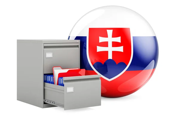 Baza Danych Słowacji Koncepcja Foldery Szafce Flagą Słowacką Renderowanie Białym — Zdjęcie stockowe
