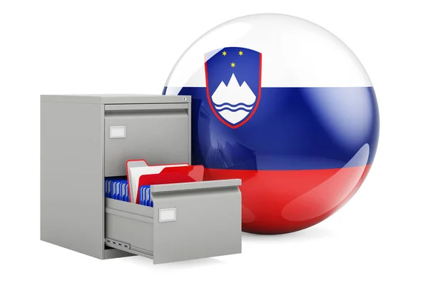슬로베니아의 데이터베이스 슬로베니아 국기로 캐비닛을 정리하는 사람들 배경에 렌더링 — 스톡 사진