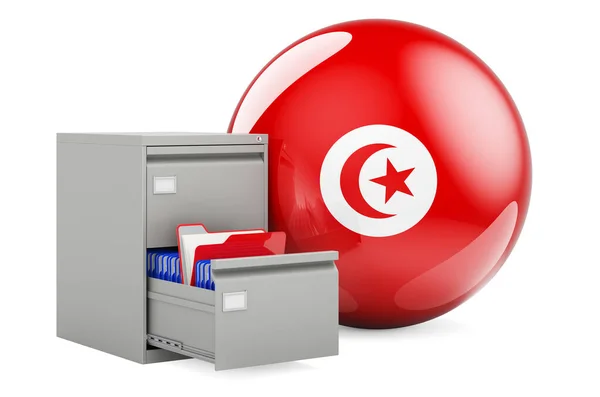 Database Tunisia Concetto Cartelle Schedario Con Bandiera Tunisina Rendering Isolato — Foto Stock
