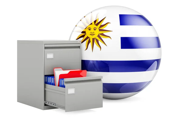 Base Dados Uruguai Conceito Pastas Armário Arquivamento Com Bandeira Uruguaia — Fotografia de Stock