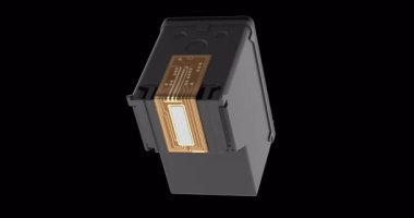 Mürekkep püskürtücü yazıcı kartuşu döndürme animasyonu, kusursuz bir şekilde çevrilebilir. Şeffaf arkaplanda 3B görüntüleme izole edildi