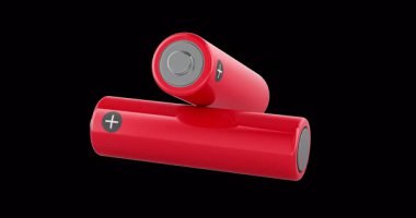 İki AA batarya ya da şarj edilebilir AA batarya döndürme animasyonu, kusursuz döngü. Şeffaf arkaplanda 3B görüntüleme izole edildi