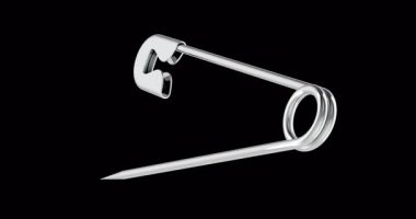 Metal güvenlik pimi döndürme animasyonu, kusursuz bir şekilde çevrilebilir. Şeffaf arkaplanda 3B görüntüleme izole edildi