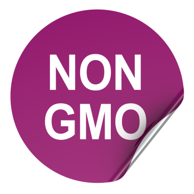 GDO etiketi yok, kıvrımlı kenarlı mor yuvarlak etiket. Şeffaf arkaplanda 3B görüntüleme izole edildi