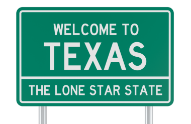 Teksas 'a hoş geldin, yeşil yol tabelası. Şeffaf arkaplanda 3B görüntüleme izole edildi