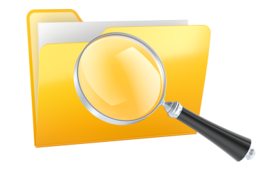 Büyüteçli sarı klasör. Şeffaf arkaplanda 3B görüntüleme izole edildi