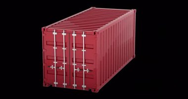Kırmızı nakliye konteynırı rotasyon animasyonu kusursuz bir şekilde çevrilebilir. Şeffaf arkaplanda 3B görüntüleme izole edildi