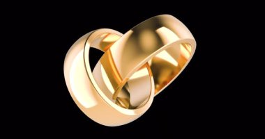 Altın alyanslar dönüşümlü animasyon kusursuz döngü. Şeffaf arkaplanda 3B görüntüleme izole edildi