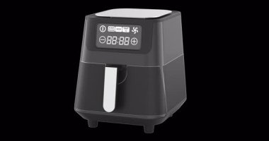 Dijital hava fritözü döndürme animasyonu kusursuz bir şekilde çevrilebilir. Şeffaf arkaplanda 3B görüntüleme izole edildi