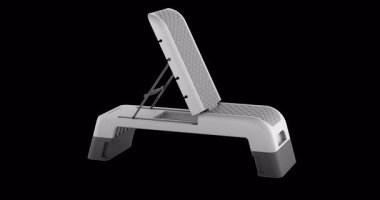 Ayarlanabilir egzersiz tezgahı, fitness basamağı peron dönüşlü animasyon kusursuz döngü. Şeffaf arkaplanda 3B görüntüleme izole edildi