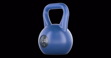 Kettlebell 24 kg dönüşlü animasyon kusursuz döngü. Şeffaf arkaplanda 3B görüntüleme izole edildi