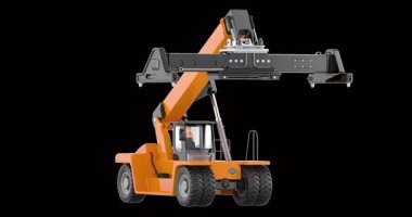 Endüstriyel ulaşım kamyonu rotasyon animasyonu kusursuz bir şekilde çevrilebilir. Şeffaf arkaplanda 3B görüntüleme izole edildi