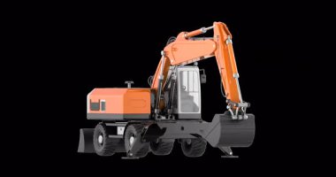 Tekerlekli kazıcı dönüş animasyonu kusursuz bir şekilde çevrilebilir. Şeffaf arkaplanda 3B görüntüleme izole edildi