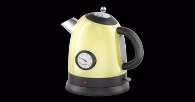 Retro elektrikli su ısıtıcısı döndürme animasyonu sorunsuz bir şekilde çevrilebilir. Şeffaf arkaplanda 3B görüntüleme izole edildi