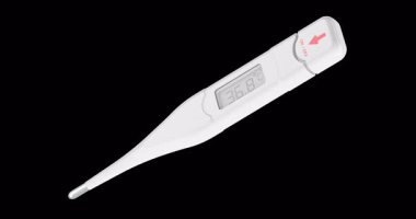 Dijital tıbbi termometre döndürme animasyonu kusursuz bir şekilde çevrilebilir. Şeffaf arkaplanda 3B görüntüleme izole edildi