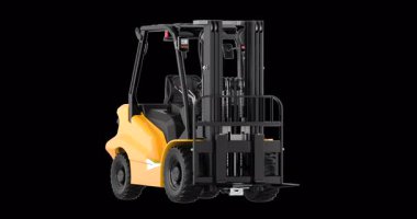 Turuncu forklift döndürme animasyonu kusursuz bir şekilde çevrilebilir. Şeffaf arkaplanda 3B görüntüleme izole edildi