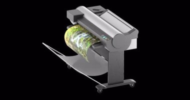 Geniş biçimli yazıcı çizici döndürme animasyonu sorunsuz bir şekilde çevrilebilir. Şeffaf arkaplanda 3B görüntüleme izole edildi