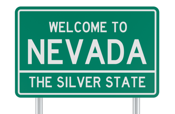 Nevada yol tabelasına hoş geldiniz. Şeffaf arkaplanda 3B görüntüleme izole edildi