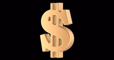 Altın dolar dönüş işareti animasyonu kusursuz bir döngü. Şeffaf arkaplanda 3B görüntüleme izole edildi