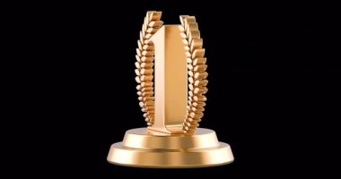 Altın bir numaralı kupa defne çelengi dönüşümlü animasyon kusursuz döngüsel. Şeffaf arkaplanda 3B görüntüleme izole edildi