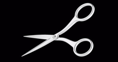 Metal makas döndürme animasyonu kusursuz bir şekilde çevrilebilir. Şeffaf arkaplanda 3B görüntüleme izole edildi