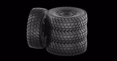 Engebeli off-road tekerlek döndürme animasyonu kusursuz bir döngü. Şeffaf arkaplanda 3B görüntüleme izole edildi