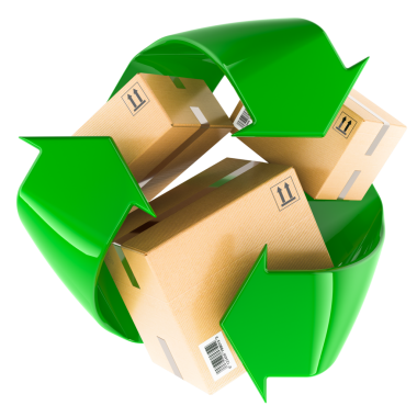 Geri dönüşüm sembollü karton kutular. Şeffaf arkaplanda 3B görüntüleme izole edildi