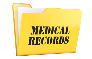 Tıbbi kayıtlar, sarı klasör. Şeffaf arkaplanda 3B görüntüleme izole edildi