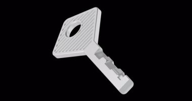 Metalik anahtar döndürme animasyonu kusursuz bir şekilde çevrilebilir. Şeffaf arkaplanda 3B görüntüleme izole edildi