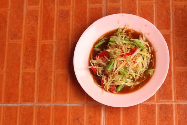 Papaya salatası tabakta, Tayland Gıda.
