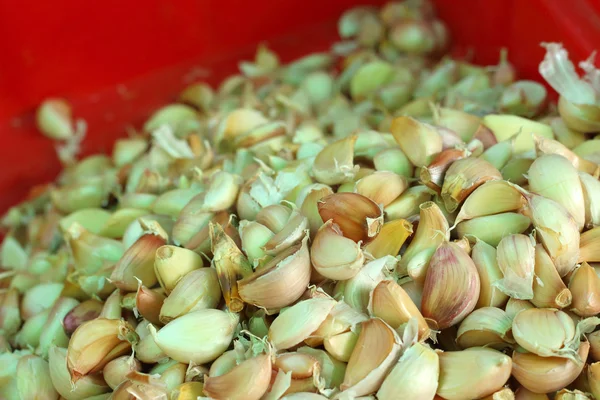 White garlic on a table at the market — Stock Photo, Image