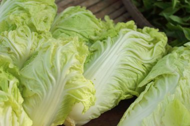 Piyasada bir masada taze Beyaz lahana.