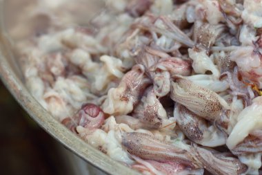 Bir tepsi içinde belgili tanımlık çarşı taze kalamar