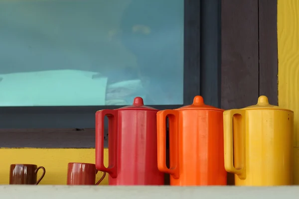 Set of old vintage pitcher at the shop — Stock Photo, Image