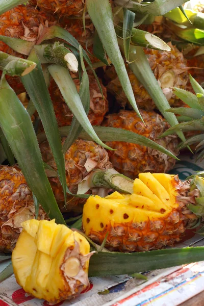 Fresh pineapple on a table in the market. — Stock Photo, Image