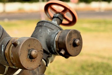 Yeşil çimenlerin üzerinde bir su boruları