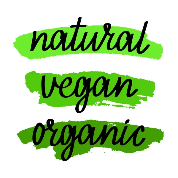 La palabra "natural", "vegano", "orgánico", dibujado en tinta a mano — Vector de stock