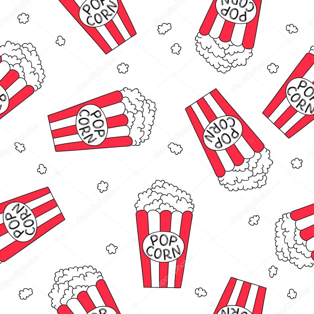 Seamless vector pattern of striped bucket of popcorn