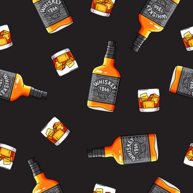 Şişe ve bardak viski sorunsuz vektör desen