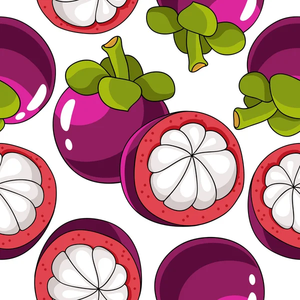 Modèle vectoriel sans couture de fruits tropicaux de mangoustan — Image vectorielle