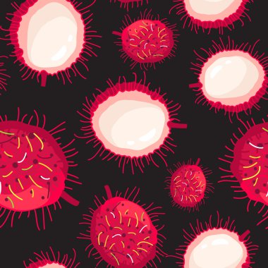 Tropikal meyve rambutan sorunsuz vektör desen 