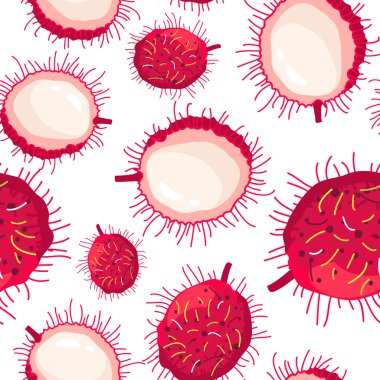 Tropikal meyve rambutan sorunsuz vektör desen 