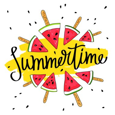 Karpuz dilimleri bir çubuk üzerinde çevrili yazıt yaz