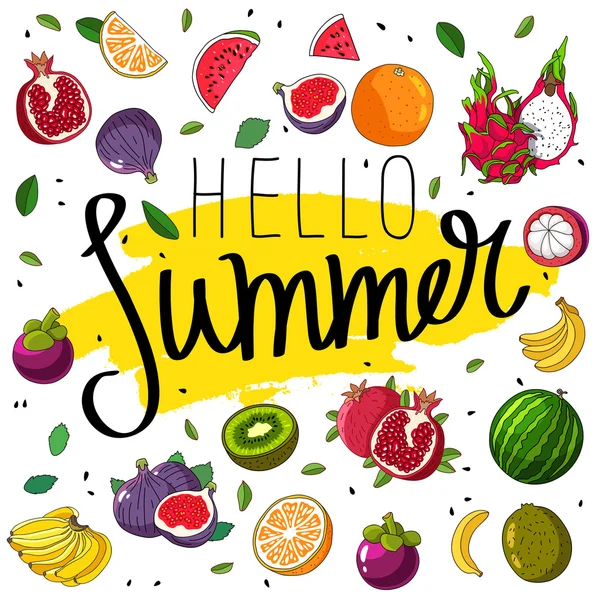 Цитата Hello Summer. Модная каллиграфия — стоковый вектор