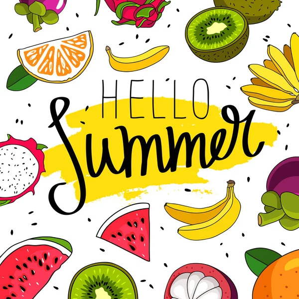 Cita Hola Summer. Caligrafía de moda — Vector de stock