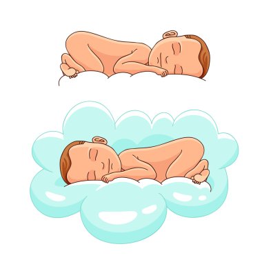 bir bulutun üzerinde uyuyan bebek